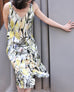 Yellow Print V-neck Ruched Hem High/low Silky Dress
