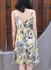 Yellow Print V-neck Ruched Hem High/low Silky Dress