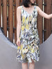Yellow Print V-neck Ruched Hem High/low Silky Dress