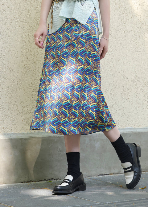 Colourful Stroke Print Layered Waist A-line Airy Midi Skirt