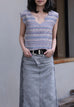 Zigzag Blue V-Neck Scalloped Tank Top