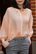Orange Stripe Pleated Collar Flared Cuff Silky Blouse