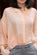 Orange Stripe Pleated Collar Flared Cuff Silky Blouse