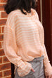 Orange Stripe Pleated Collar Flared Cuff Silky Blouse