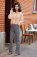 Orange Stripe Pleated Collar Flared Cuff Silky Blouse