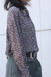 Black Striped Dots Pleated Collar Flared Cuff Silky Blouse