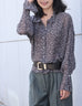 Black Striped Dots Pleated Collar Flared Cuff Silky Blouse