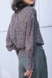 Black Striped Dots Pleated Collar Flared Cuff Silky Blouse