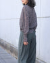 Black Striped Dots Pleated Collar Flared Cuff Silky Blouse
