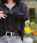 Black/Pink Dots Pleated Collar Flared Cuff Silky Blouse