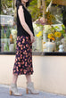 Purple Flowers Print Layered Waist A-line Airy Midi Skirt