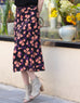 Purple Flowers Print Layered Waist A-line Airy Midi Skirt