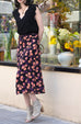 Purple Flowers Print Layered Waist A-line Airy Midi Skirt