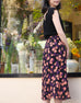 Purple Flowers Print Layered Waist A-line Airy Midi Skirt