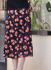 Purple Flowers Print Layered Waist A-line Airy Midi Skirt