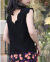 Classic Black V-Neck Scalloped Tank Top