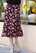 Purple Flowers Print Layered Waist A-line Airy Midi Skirt