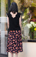 Purple Flowers Print Layered Waist A-line Airy Midi Skirt