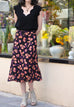 Purple Flowers Print Layered Waist A-line Airy Midi Skirt