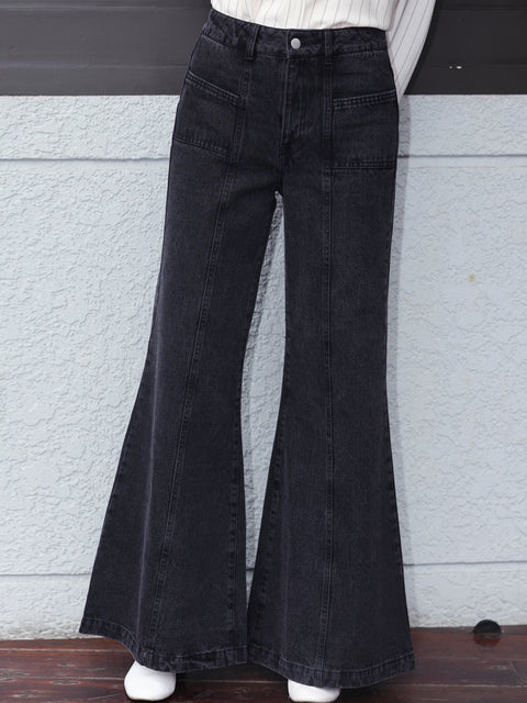 Washed Black Seam Detailed Trumpet Jeans