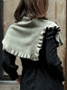 Misty Sage Ruffle Trims High Neck Knitted Cape Warmer