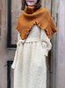 Toffee Caramel Ruffle Trims High Neck Knitted Cape Warmer