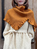 Toffee Caramel Ruffle Trims High Neck Knitted Cape Warmer