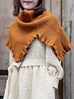 Toffee Caramel Ruffle Trims High Neck Knitted Cape Warmer