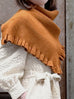 Toffee Caramel Ruffle Trims High Neck Knitted Cape Warmer