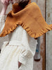 Toffee Caramel Ruffle Trims High Neck Knitted Cape Warmer