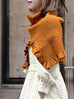 Toffee Caramel Ruffle Trims High Neck Knitted Cape Warmer