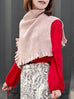 Beige Pink Ruffle Trims High Neck Knitted Cape Warmer