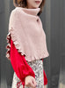 Beige Pink Ruffle Trims High Neck Knitted Cape Warmer