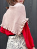 Beige Pink Ruffle Trims High Neck Knitted Cape Warmer