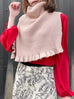 Beige Pink Ruffle Trims High Neck Knitted Cape Warmer