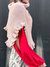 Beige Pink Ruffle Trims High Neck Knitted Cape Warmer