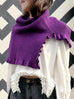 Bold Purple Ruffle Trims High Neck Knitted Cape Warmer