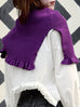 Bold Purple Ruffle Trims High Neck Knitted Cape Warmer