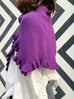 Bold Purple Ruffle Trims High Neck Knitted Cape Warmer