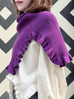 Bold Purple Ruffle Trims High Neck Knitted Cape Warmer