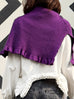 Bold Purple Ruffle Trims High Neck Knitted Cape Warmer