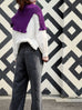 Bold Purple Ruffle Trims High Neck Knitted Cape Warmer