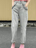 Washed Greyish White Ruffled Pocket Straight Leg Jean