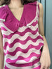 Pink Shades Contrast Wavey Ruffle Collar Summer Knit Top