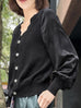 Black Silky Balloon Sleeves Cashmere Woollen Scalloped Cardigan