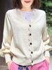 Ivory Silky Balloon Sleeves Cashmere Woollen Scalloped Cardigan