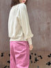 Ivory Silky Balloon Sleeves Cashmere Woollen Scalloped Cardigan