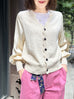 Ivory Silky Balloon Sleeves Cashmere Woollen Scalloped Cardigan