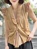 Camel Layered Ruffle Collared Cashmere Woollen Knit Top