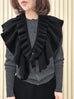 Classic Black Luxe Cashmere Ruffle Collar Wrap